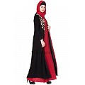 Double layered embroidery abaya- Black-Red Double layered embroidery abaya- Black-Red